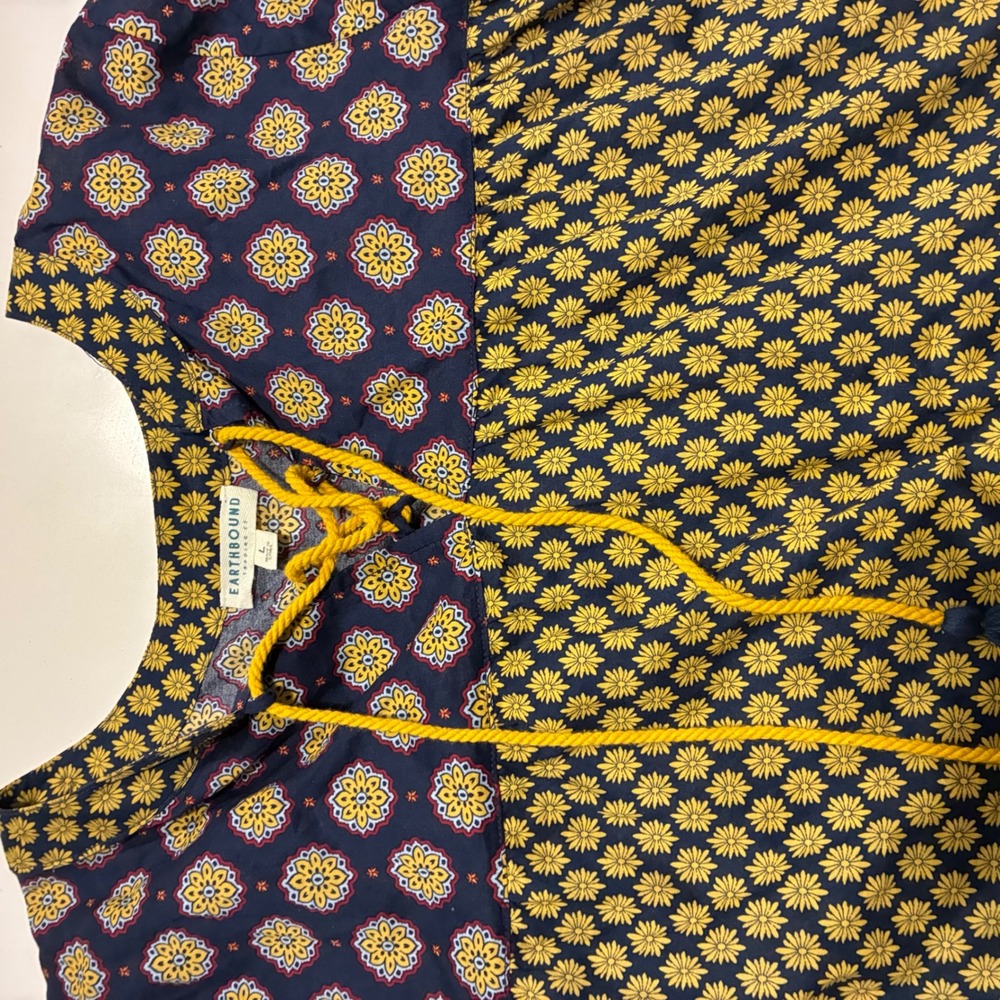 Earthbound Trading Co. Blue Yellow Floral Tunic Top Women's Size L‎ - Picture 3 of 7
